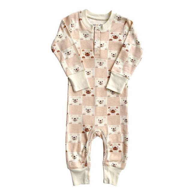 GOTS Certified Organic Cotton Playsuit No Pocket - Checkered Bear