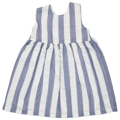 Cross-Back Dress (Seersucker Wide Stripe) - Indigo