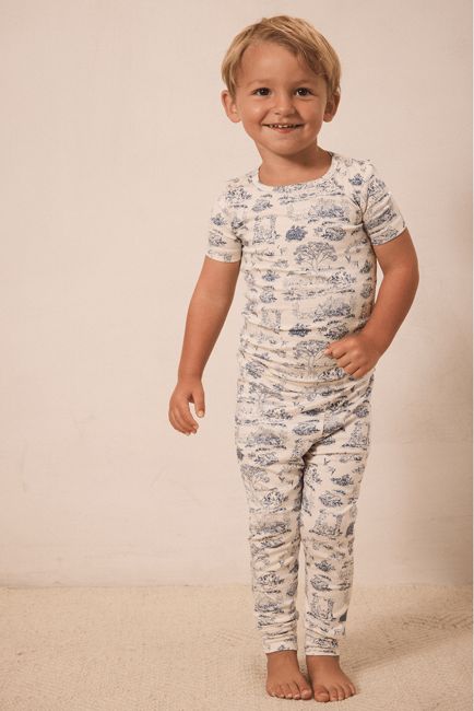Bleu Toile Short-Sleeve Toddler Sleep Set