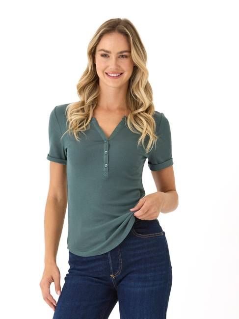 Akia Feather Rib Henley Tee