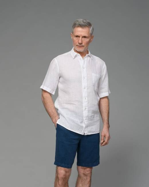 Men's Short Sleeve Linen Shirt in Off White
