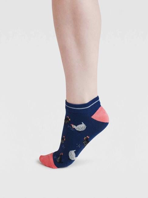 Womens Celia Chicken Bamboo Trainer Socks - Indigo Blue