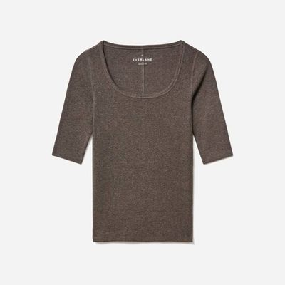 The Luxe Micro-Rib Scoop-Neck Tee | Heathered Fatigue