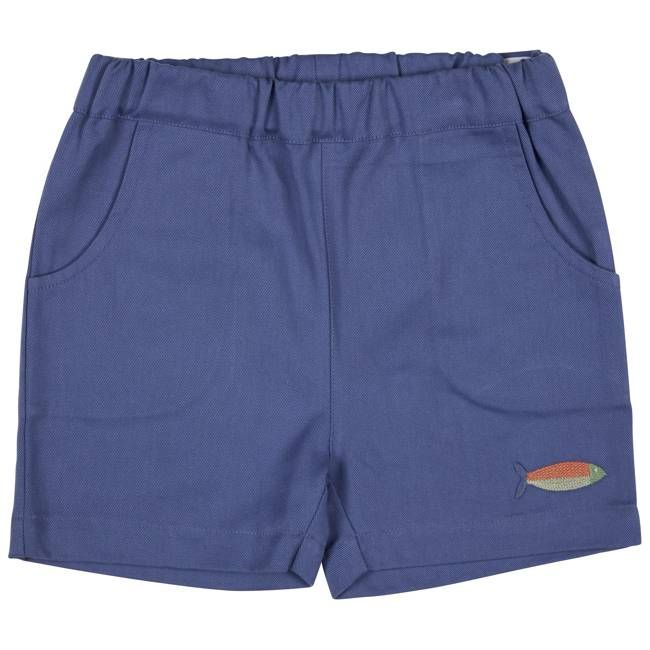 Embroidered Pull-On Shorts - Indigo