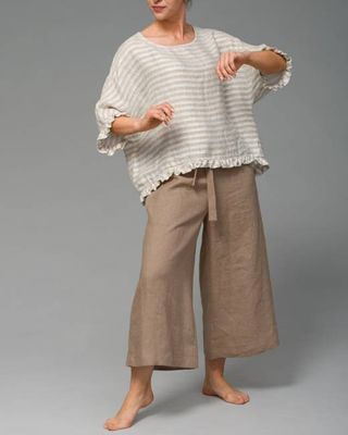Joy - Culottes aus Leinen in Cappuccino