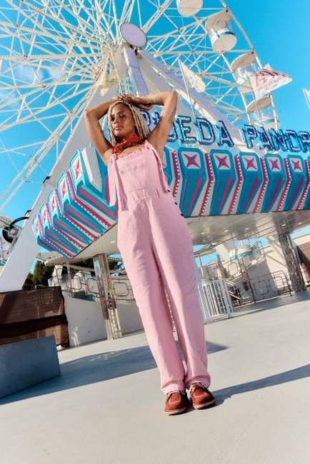 Easton - Cotton Dungarees in Pink Stripe