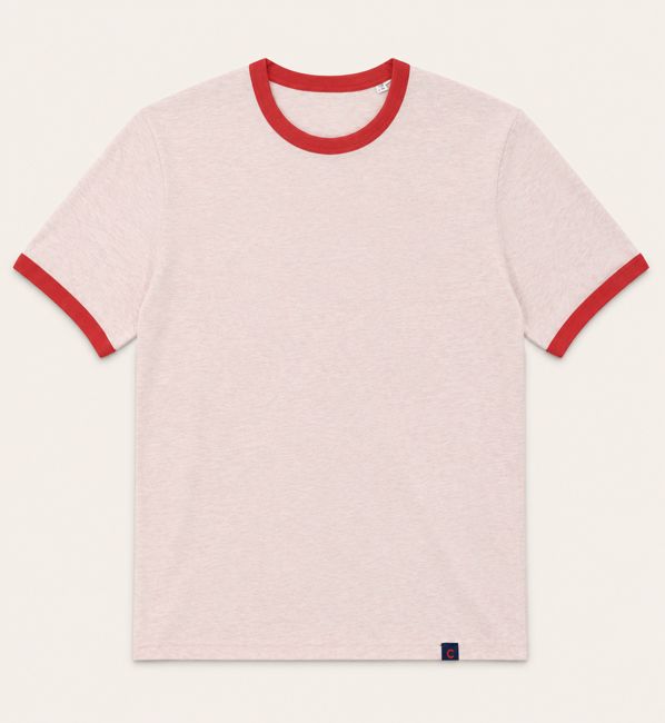 HEATHERED PINK T-SHIRT WITH RED TRIM