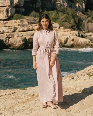 Clarisa - Linen Dress in Misty Pink