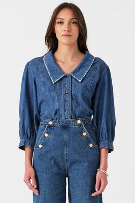 Talia Collared Denim Top in Pasadena
