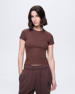 Womens Rib T-Shirt—Mahogany Brown