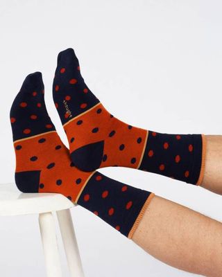 Spot Stripe Bamboo Crew Socks - Navy Orange