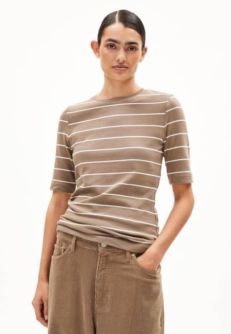 JAANISARA FINE STRIPE T-SHIRT| walnut cream-oatmilk