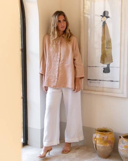 Cathy - Linen Blouse in Dusty Coral