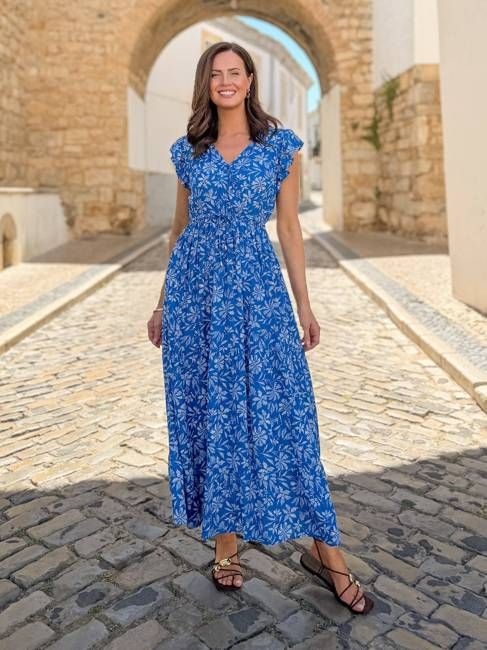 Susan Maxi Dress - Blue & White Floral Print