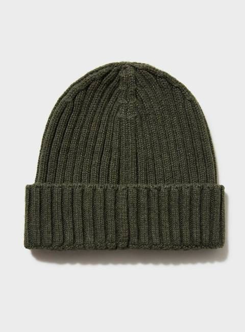 Cashmere Ribbed Olive Beanie Hat