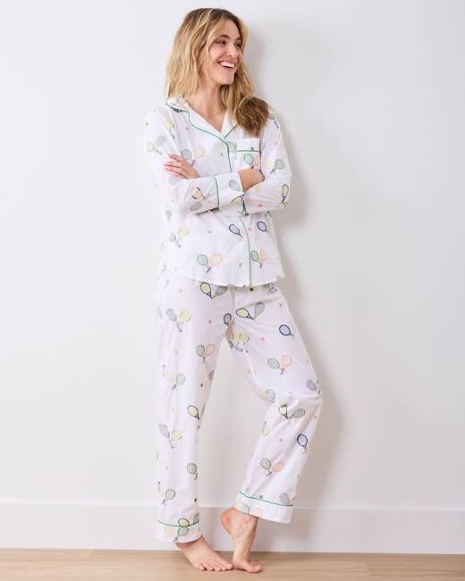 Embroidered Tennis Club - Tall Long PJ Set - Cloud