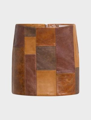Leah Mini Skirt Patchwork Leather Brown