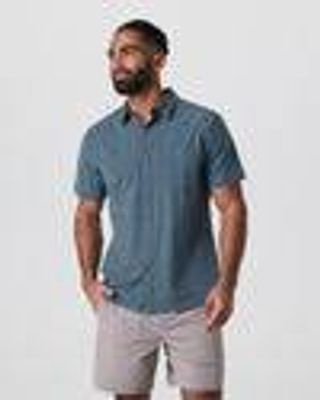 Short Sleeve Bridge Button Down | Light Deep Sea Stripe | Vuori