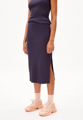 AZITAA RIB MIDI SKIRT| blue ash