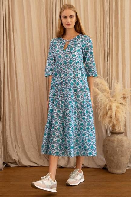 Emma Organic Cotton Dress | Flower Wheel Green/White