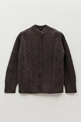 The Freyja British Wool Cable Cardigan in Peat