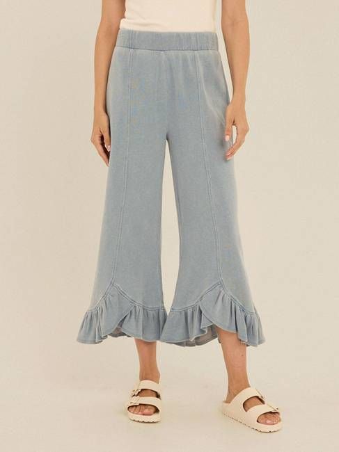 Akela Denim Terry Ruffle Capri Pant