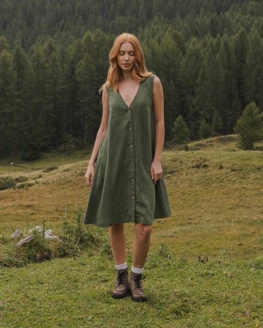 Sauths Eze - Linen Dress in Green