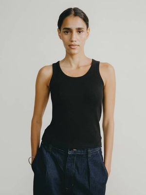 Classic Tank, Ribbed Silk Noil Jersey, Black