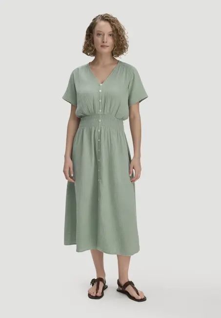 Muslin dress with fitted waist, midi length, made from pure organic cotton