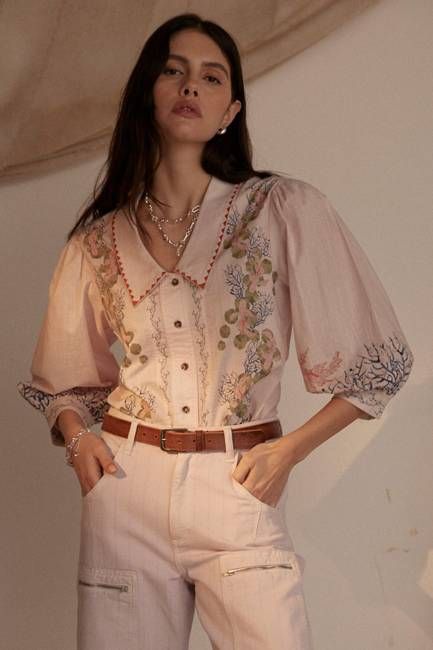 Zena Blouse in Indigo Coral