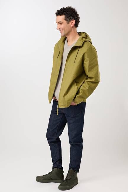 Kapuzenjacke kurz aus beschichtetem Leinen (Green Olive)