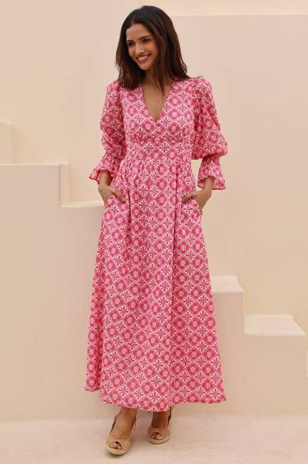 Chloe Organic Cotton Dress | Pink/White