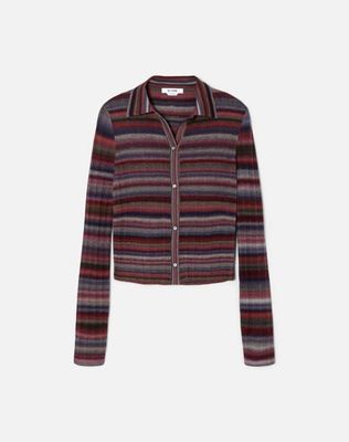 Ribbed Polo Cardigan - Lavender Combo
