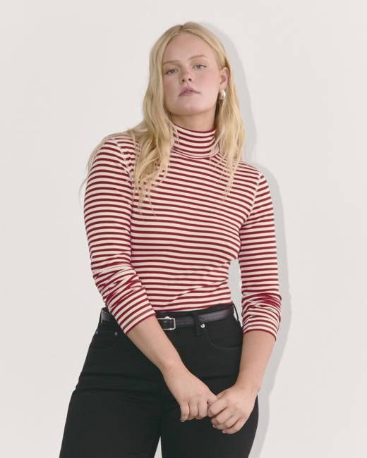 The Luxe Rib Turtleneck | Bone / Berry Red