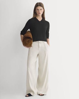 Wide-Leg Belted Pant in Stretch Linen | Birch | Regular