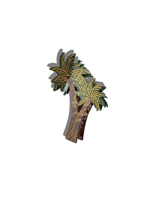 Green Combo - Hand Painted Palm Trees Claw Hair Clip - Solar Eclipse