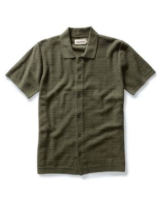 The Button Down Polo in Cilantro Herringbone