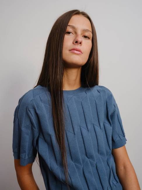 Chevron Ruben Tee - Delphinium