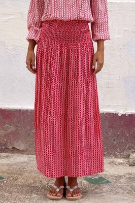 Brady Skirt | Santorini Border Rot/Weiß