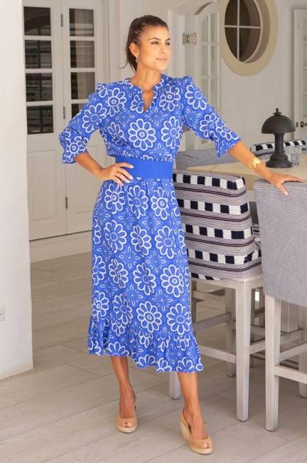 Maeve EcoVero Dress | Lace Floral Cobalt/White