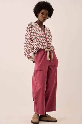 Della Wide Leg Cotton Twill Trousers Pink