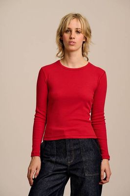 Grayson - Long Sleeve Cotton Jersey Top in Red