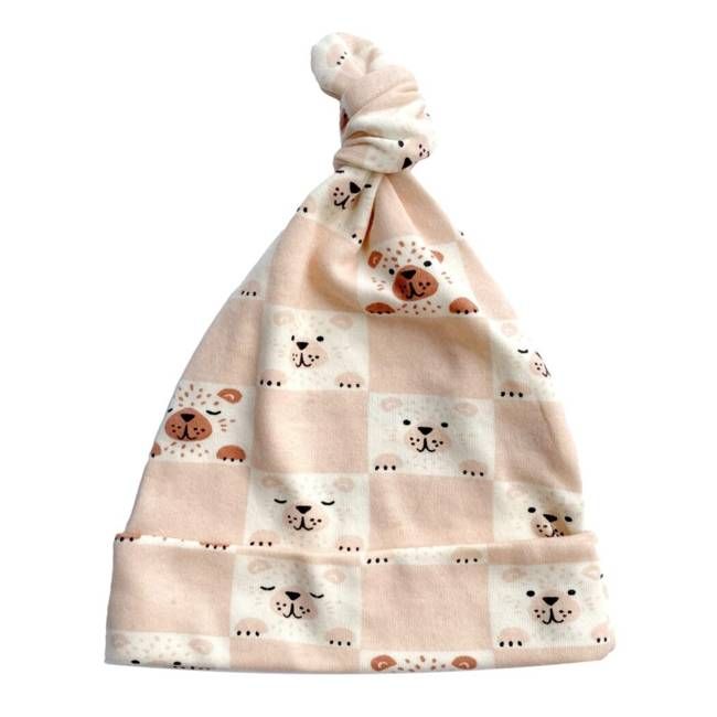 GOTS Certified Organic Cotton Hat - Checkered Bear