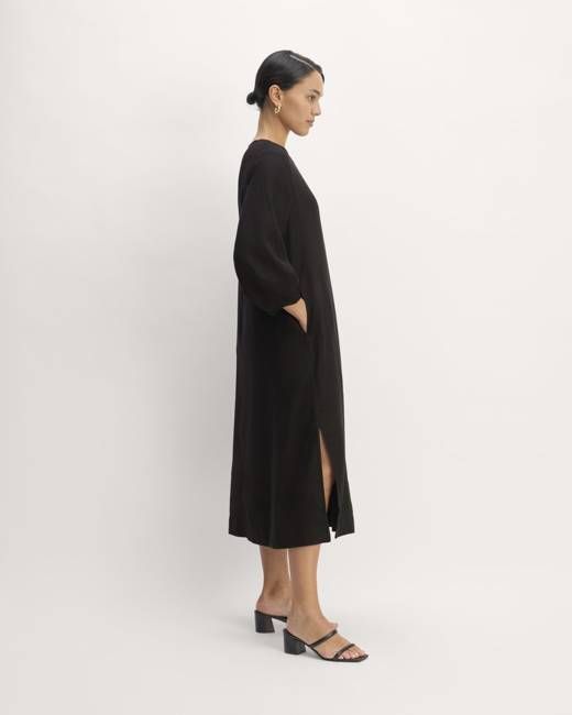 The Linen A-Line Midi Dress | Black