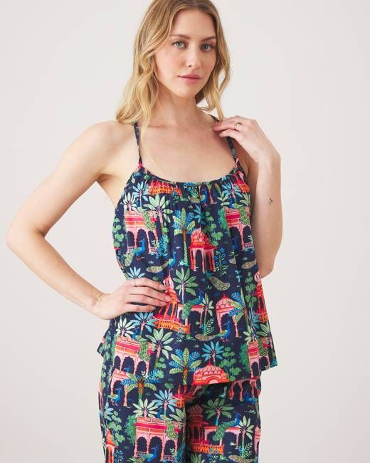 Peacock Palace - Cami Cropped Set - Deep Navy