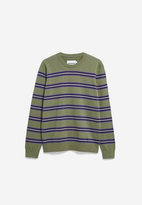 LOUKAA FINE STRIPE SWEATER | fatigue green-tinted navy