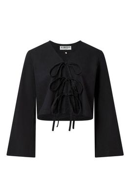 SAVANNAH - Linen/OC Blend Tie Front Top - Black