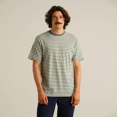 DEDICATED - T-shirt Stockholm Stripes Green/Off-White