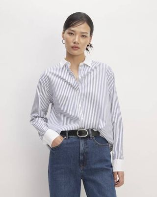 The Must-Have Shirt in Silky Cotton |  Mariner Blue / White Stripe