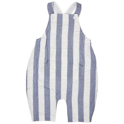 Baby-Latzhose (Seersucker Wide Stripe) — Indigoblau